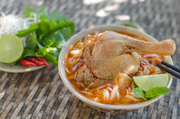 Mi Quang Vit - Duck Noodles of Vietnamese. This is a fusion dish between Mi Quang ( Central style noodles) and duck meat. It is very popular in Phan Thiet, Binh Thuan.