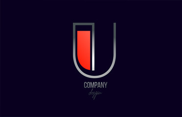 red grey U letter logo alphabet icon with line design for company and business