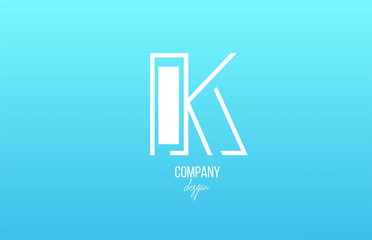 blue white K alphabet letter logo icon with line design for business and company