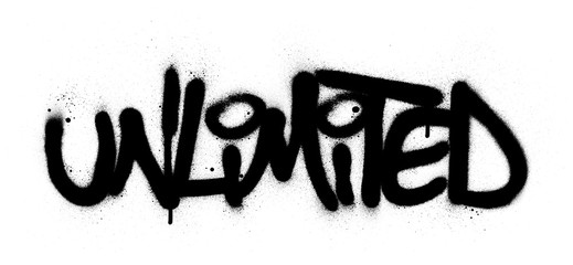 graffti unlimited word sprayed in black over white