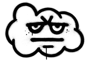 graffiti unhappy cloud character sprayed in black over white © johnjohnson