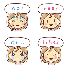 女性の吹き出しイラスト（文字入り４種類・マンガ調）
