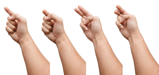 Male Asian hand gestures isolated over the white background. Grab with five fingers Action. Hook Pose.