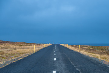 Empty coast road in Iceland during grey autumn day