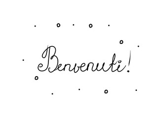 Benvenuto phrase handwritten with a calligraphy brush. Welcome in italian. Modern brush calligraphy. Isolated word black