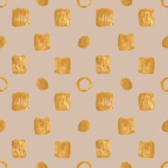 Seamless abstract geometric pattern of watercolor gold spots.