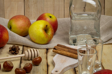 Natural apples from the garden in a wooden background