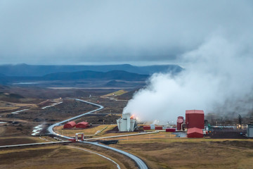 Krafla volcano in Iceland Kroeflustoed geothermal power plant using hot steam producing electricity