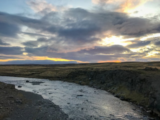 Natural river in Iceland during sunset wild water icelandic landscape