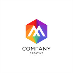 letter M logo with a hexagon shape in a creative design vector template. ABC Typeface is funny friendly. Collection of colorful alphabet. Logo Type Symbol Characters, logos for icons, businesses 