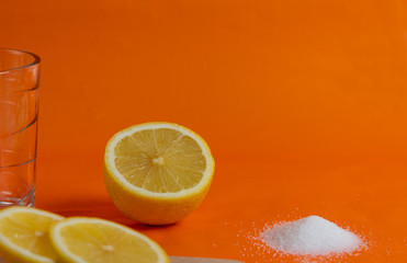 Homemade tequila with lemon 