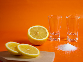 Homemade tequila with lemon and salt