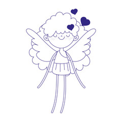 happy valentines day, cupid with wings cartoon character line style