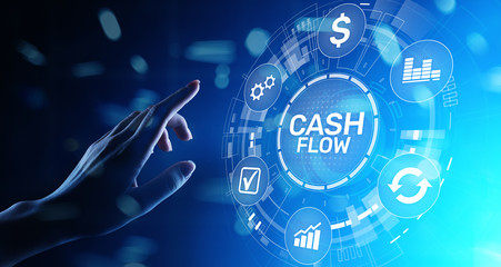 Cash flow button on virtual screen. Business Tehcnology concept.