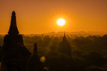  Temple ruins at the sunrise hours in Bagan, Myanmar