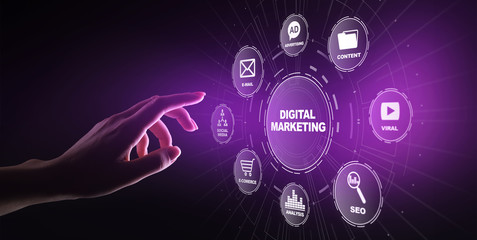 Digital marketing, Online advertising, SEO, SEM, SMM. Business and internet concept.