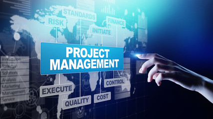 Project management diagram on virtual screen. Business, Finance and technology concept.