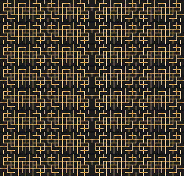 Seamless golden linear pattern. Abstract line on black background texture.