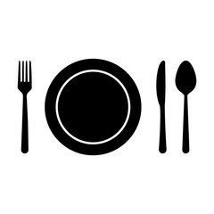 Spoon, fork,knife, and plate icon isolated on white background. Trendy tool design style