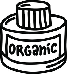 Organic cream isolated on a white background.  Vector illustration in the Doodle style.  Icon of organic cosmetics