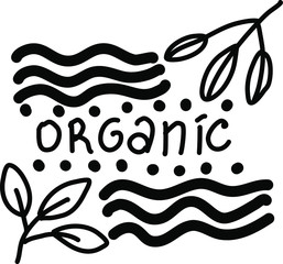 organic logo with leaves on a white background. Vector illustration in Doodle style