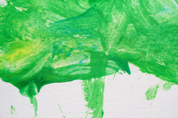 abstract image green and yellow watercolor paint on white paper background
