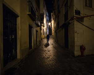 Obraz premium The streets of the old city at night. Alfama District. Lisbon. Portugal.