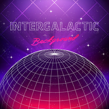 80s Retro Sci-Fi Background. Vector futuristic synth retro wave illustration in 1980s posters style. Suitable for any print design in 80s style