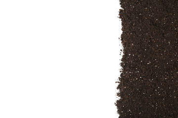 Brown soil isolated on white background, top view