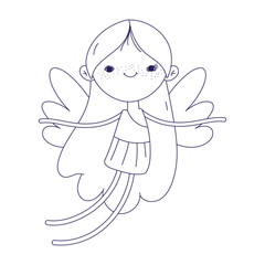happy valentines day, cute cupid with wings cartoon love line style
