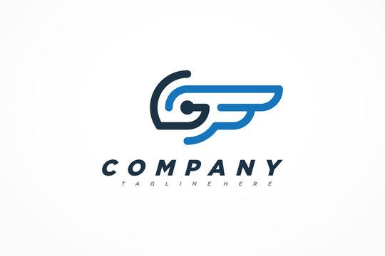 Letter G and F Logo Rounded Line Linked. Flat Vector Logo Design Template Element.