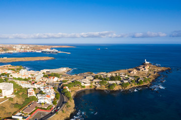 Fototapeta na wymiar Aerial view of Praia city in Santiago - Capital of Cape Verde Islands - Cabo Verde