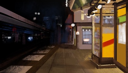 Naklejka na ściany i meble City walk path at night