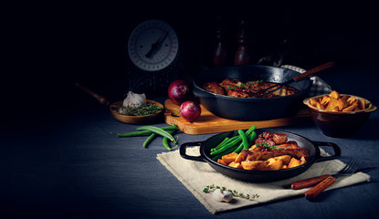 Rib of pork with beans and quarter potato