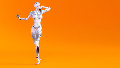 Obraz premium Woman robot. Metal droid. Artificial Intelligence.