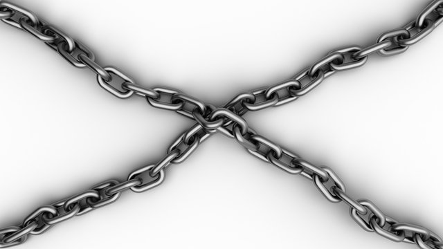 Crossing chains isolated on white background. 3D-rendering.