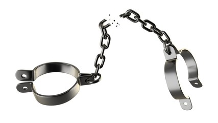 Broken shackles isolated on white background. 3D-rendering.