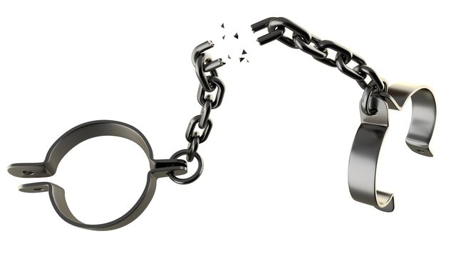 Broken Shackles Isolated On White Background. 3D-rendering.