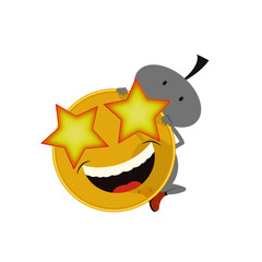 Emoticon emoji faccina con occhi a forma di stella con omino stilizzato