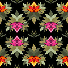 Mexican decorative flowers. Ethnic boho ornament. Seamless pattern. Tribal motif. Vector illustration for web design or print.