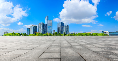 Empty square floor and modern city skyline with buildings in Suzhou,panoramic view.
