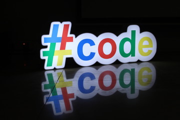 hashcode, word concept on black background