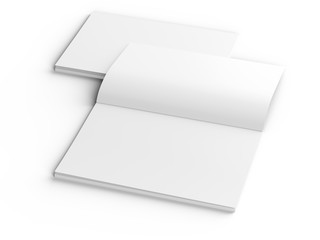 Open magazine with a glued binding. Vertical A4 format. 3d illustration.