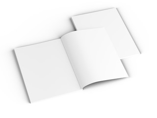 Open magazine with a glued binding. Vertical A4 format. 3d illustration.