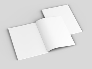 Open magazine with a glued binding. Vertical A4 format. 3d illustration.