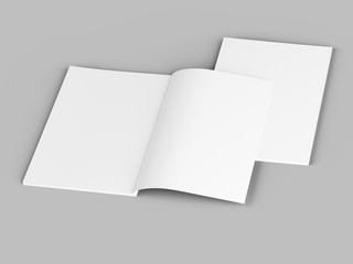 Open magazine with a glued binding. Vertical A4 format. 3d illustration.