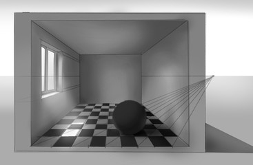 interior of a room perspective and lighting illustration