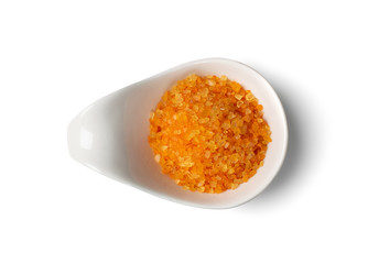 Aromatic Colorful Spa Bath Salts on White Background