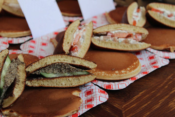 pancakes or pancakes stuffed with meat or fish and herbs