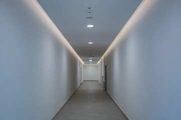 Long office corridor in modern industrial production area